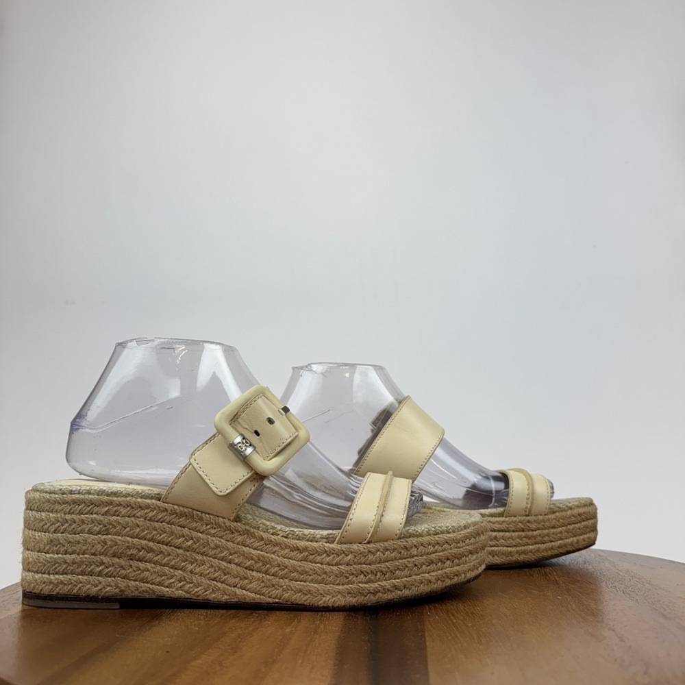 Womens Sam Edelman Carson Ivory Leather Platfrom Espadrille Slide Sandals Sz 9.5